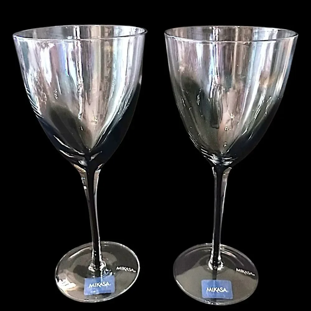 2 Mikasa KYA Smoke Wine Glasses Goblets Red Crystal Elegant Classic Holiday Rare